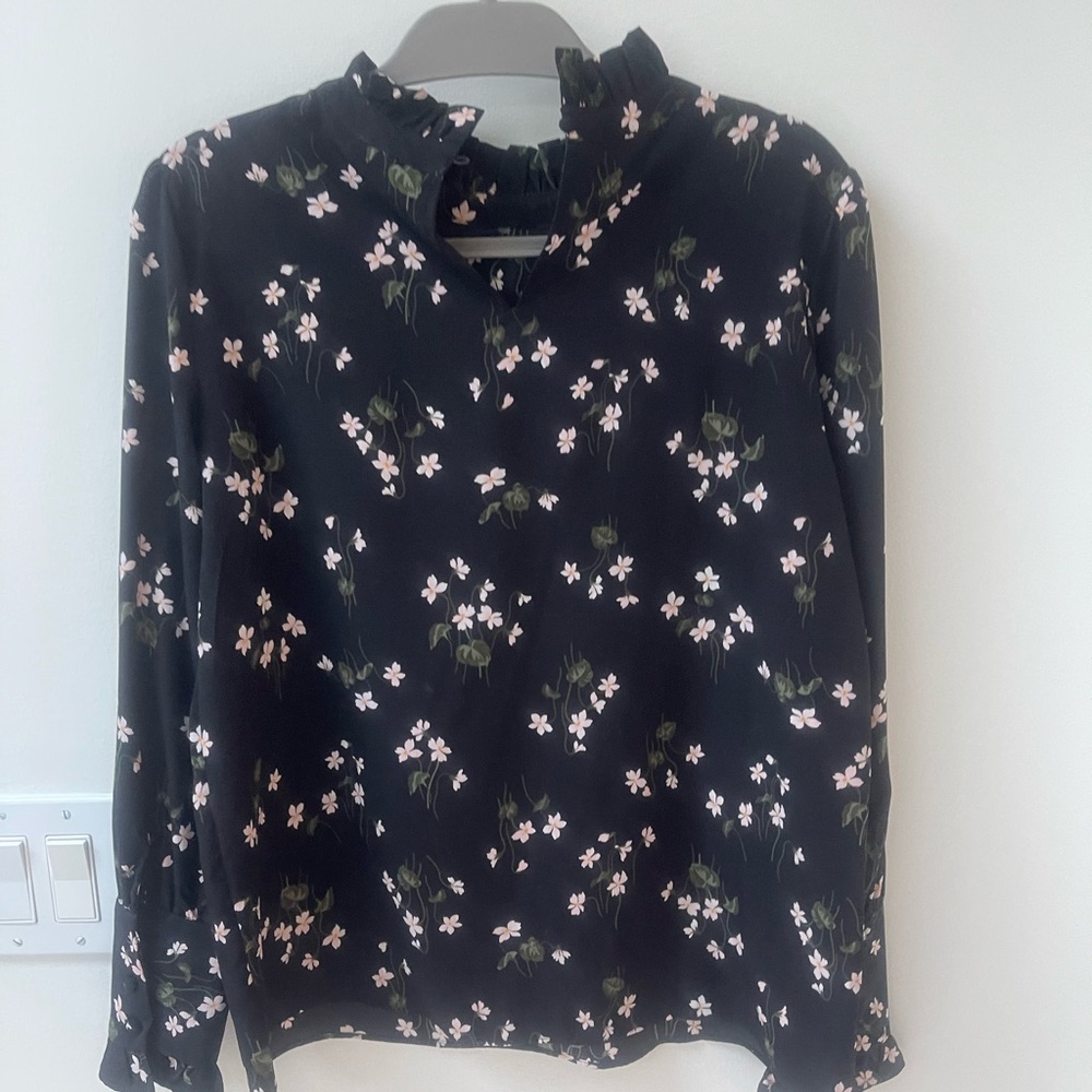 Ann Taylor Floral Black Blouse